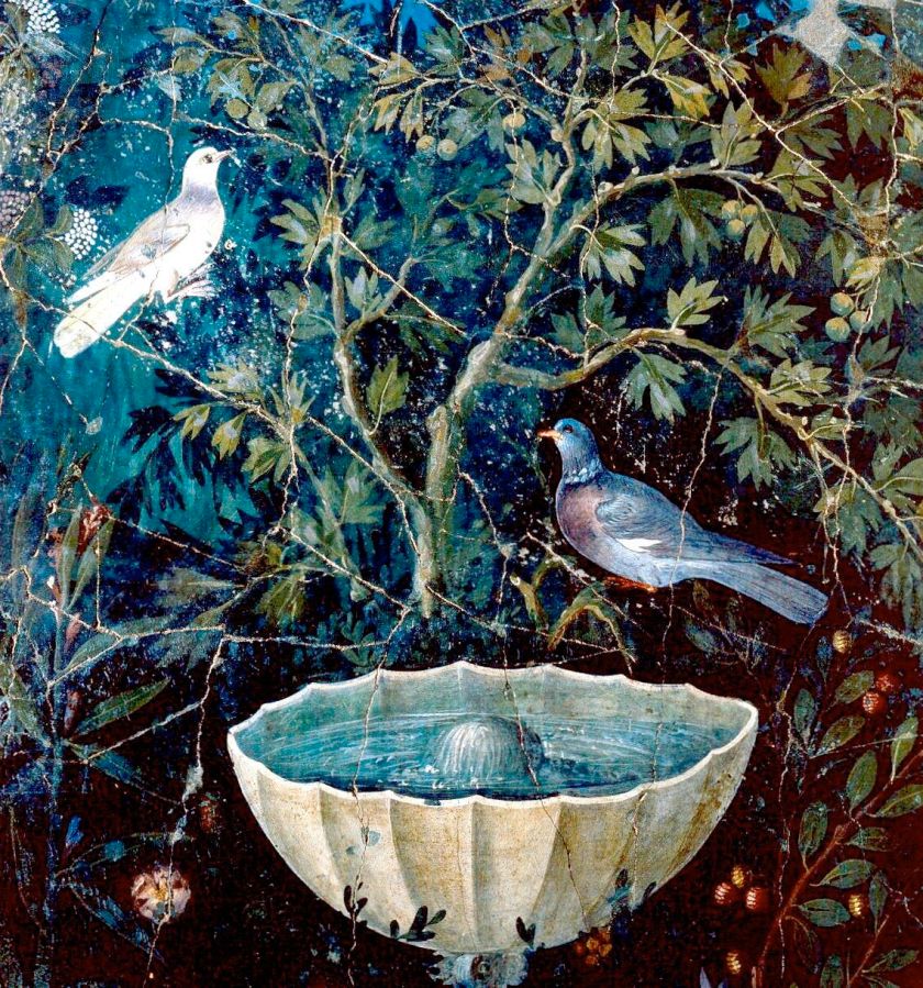 Fresco, garden painting with two birds, Pompeii.