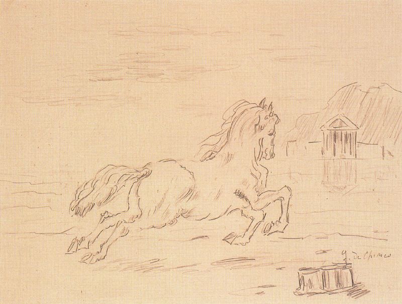 Horse on the shore of a lake via Giorgio de Chirico